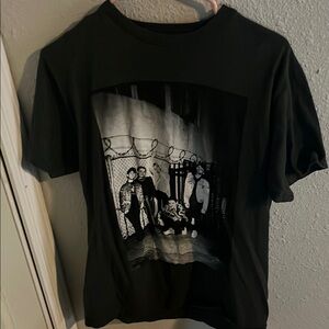 Black Graphic T-Shirt with Band Print